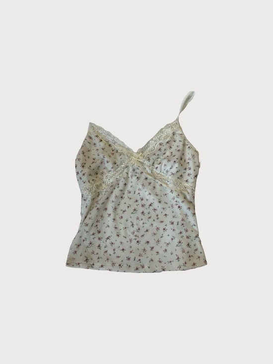 Tops - Floral Lace-Trim Cream Cami Top